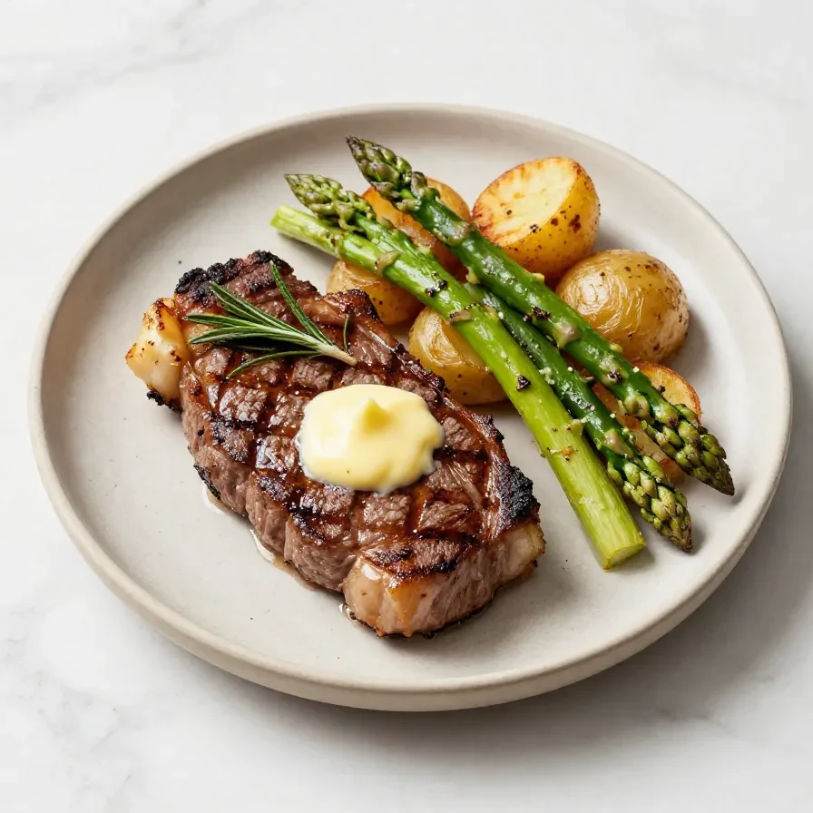 A perfectly grilled steak dinner served with roasted vegetables, celebrating Father's Day for two.