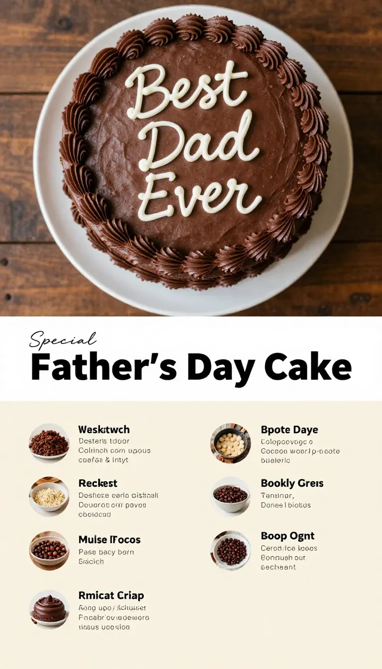 A freshly baked Father's Day cake decorated with chocolate frosting and sprinkles on a wooden table.