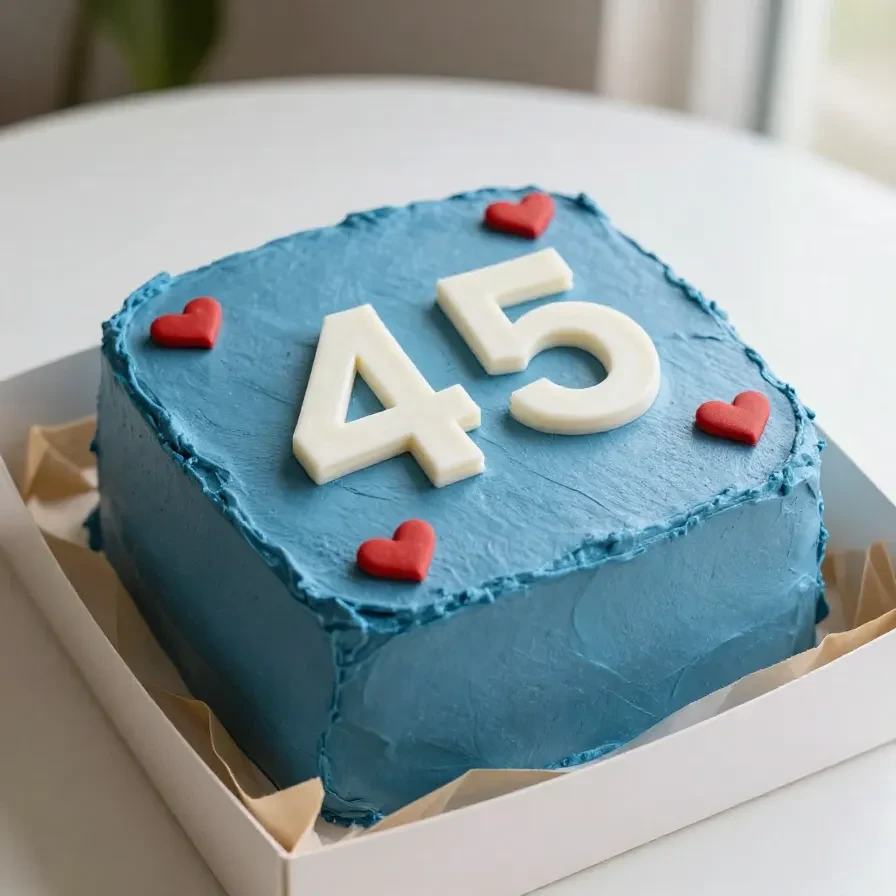 A beautifully decorated blue cake with 'Happy Father's Day' written on top, surrounded by festive elements.