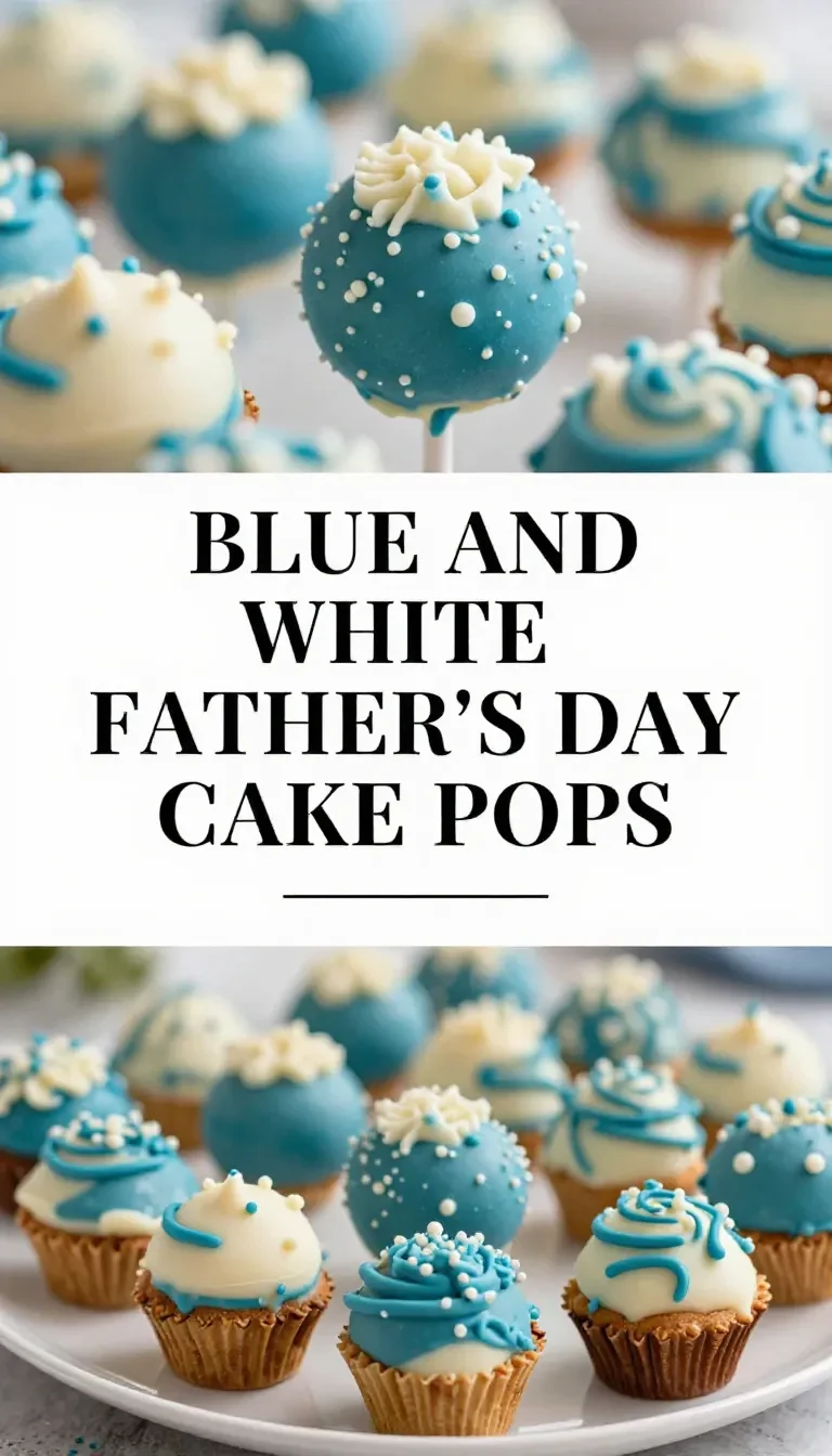 Blue and white cake pops decorated for Father's Day in a treat box.