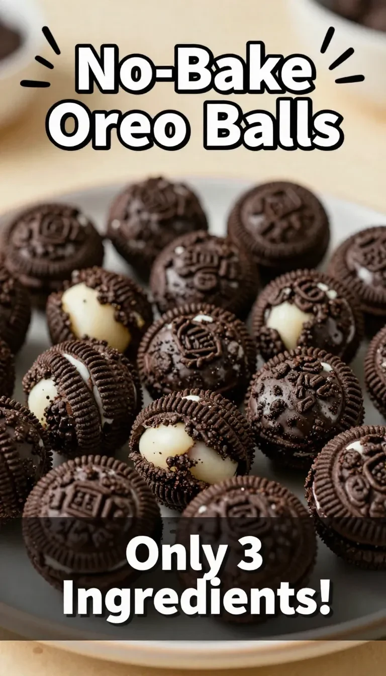 Close-up of Oreo balls on a white plate, drizzled with chocolate.