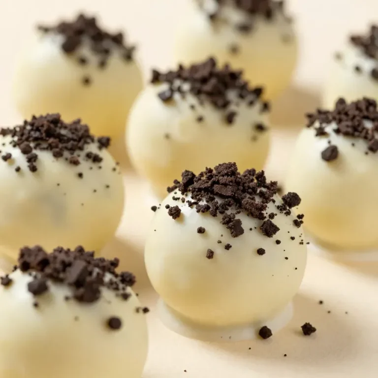 A plate of homemade Oreo truffles coated in chocolate and topped with cookie crumbs.
