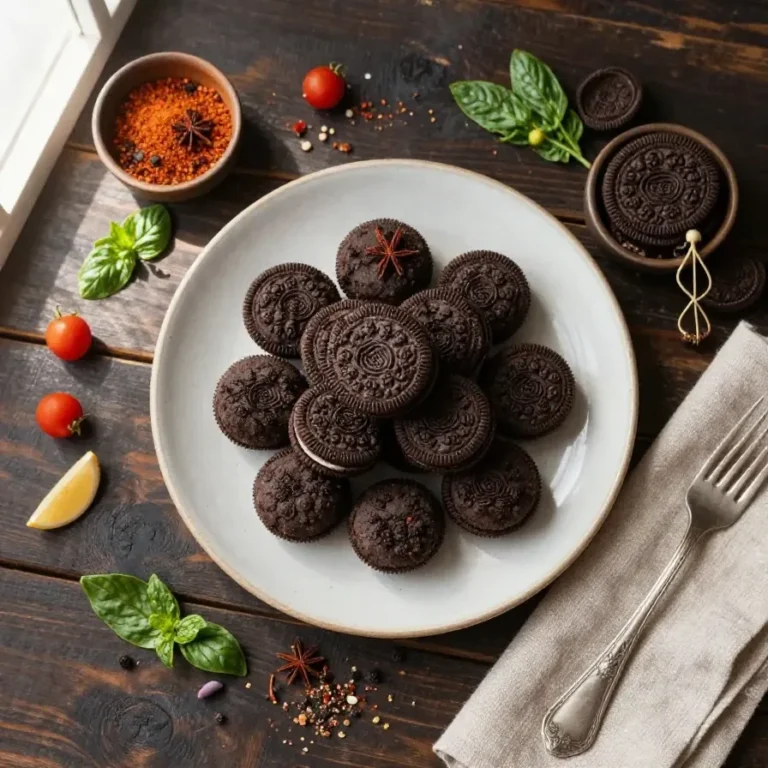 A plate of homemade Oreo truffles covered in chocolate, arranged neatly on a white dish.