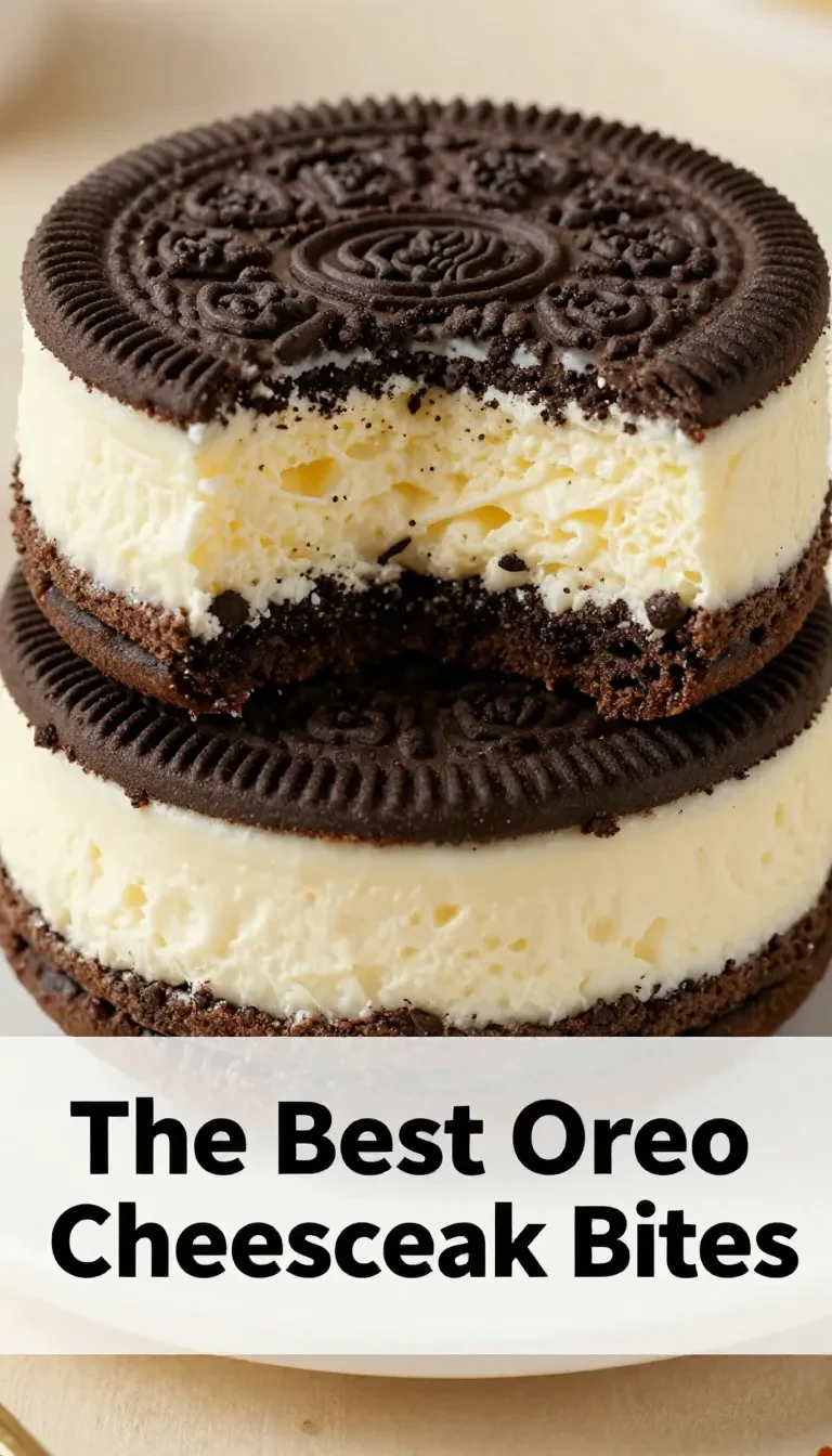 Close-up of Oreo cheesecake bites arranged on a white plate.