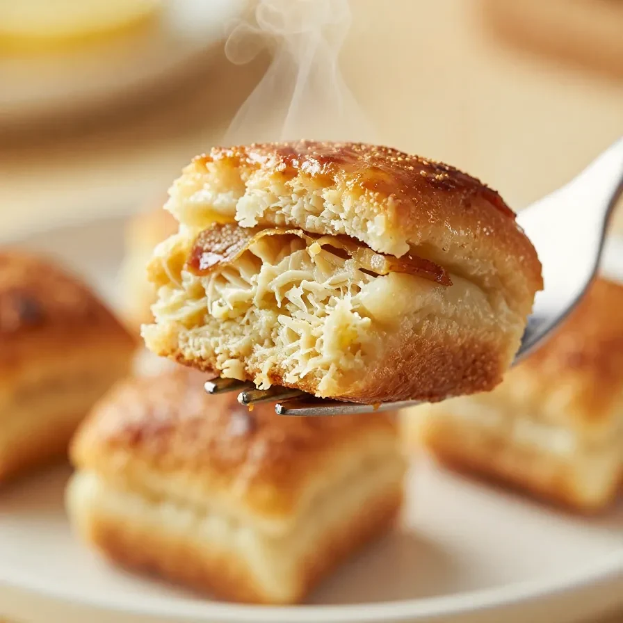 A tray of golden-brown French dip sliders on a baking sheet, topped with melted cheese and parsley, with a small bowl of au jus dipping sauce on the side.